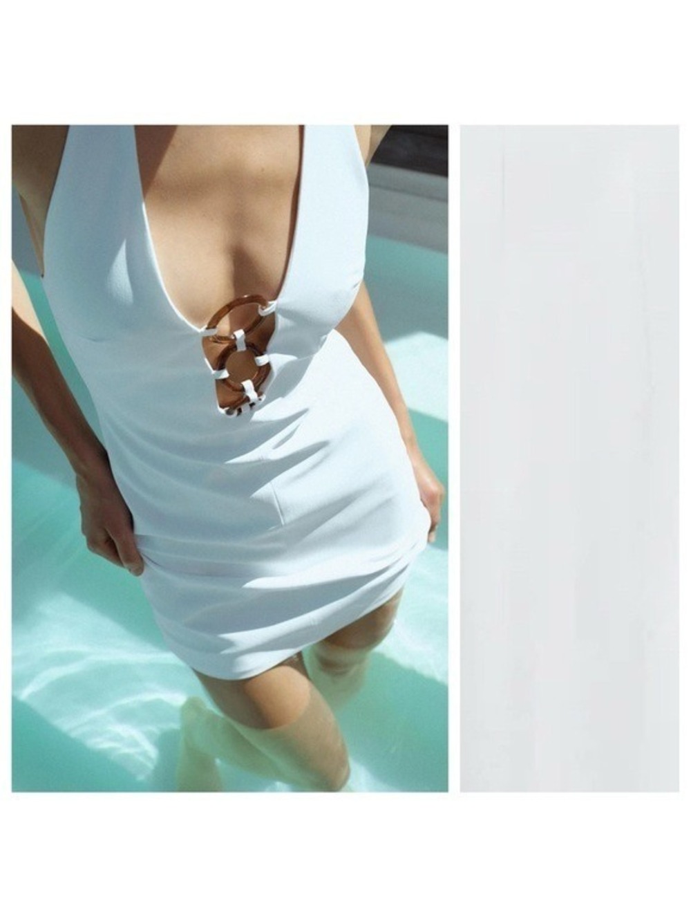 NWT. Zara White Tortoiseshell Effect Halter Neck Fitted Mini Dress. Size L. - Picture 2 of 9